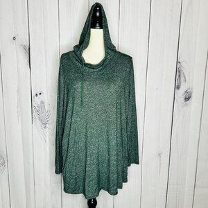 Joan Vass Woman Knit Hoodie Heather Green Women's Sz 1X Soft Rayon Blend Stretch